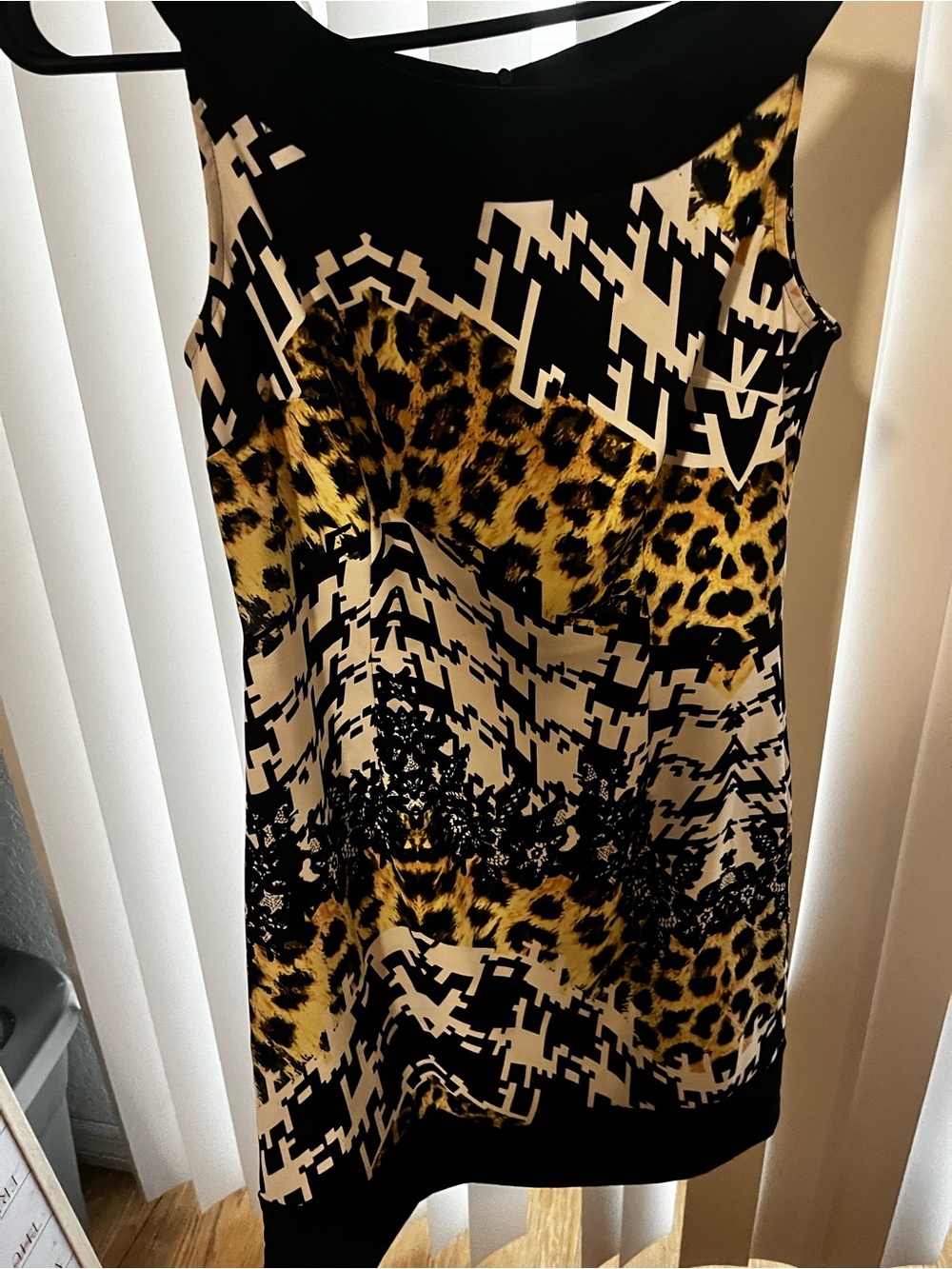 Sleeveless Animal Print Midi Dress in Black, White & Gold